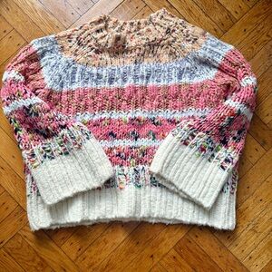 Anthropologie Pink and Cream Chunky Knit Sweater
